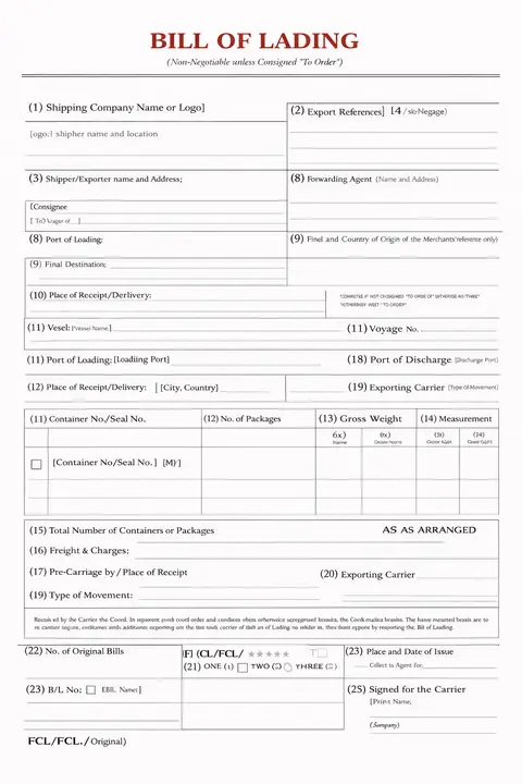 Bill of Lading tracking shipment from origin to destination